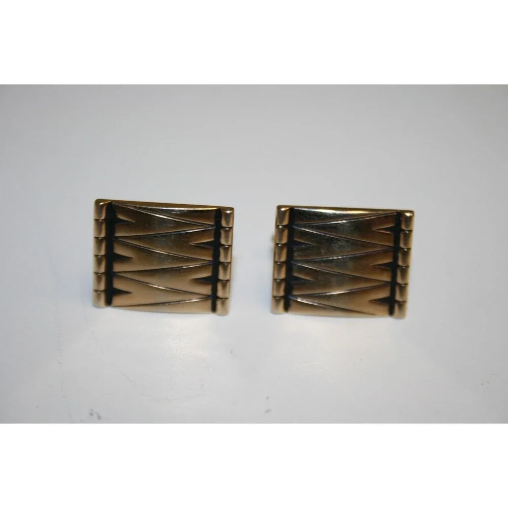 Vintage Golden & Black 1960s MOD Squared Stitched Look SWANK Cuff Links Rare